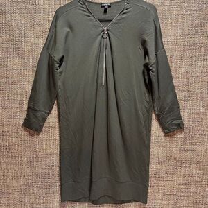 Express Tunic Sweatshirt Dress Women's XS Olive Green Front Zip Fleece Oversized